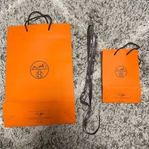 Hermès large and small Shopping Bags with Ribbon